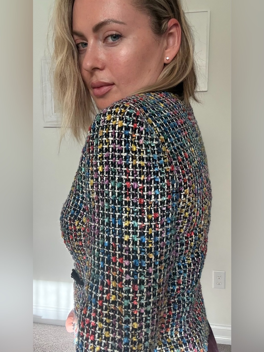 Vintage Anthracite Tweed Jacket Women Size 6 Multicolor Chanel Style Blazer - Picture 3 of 12